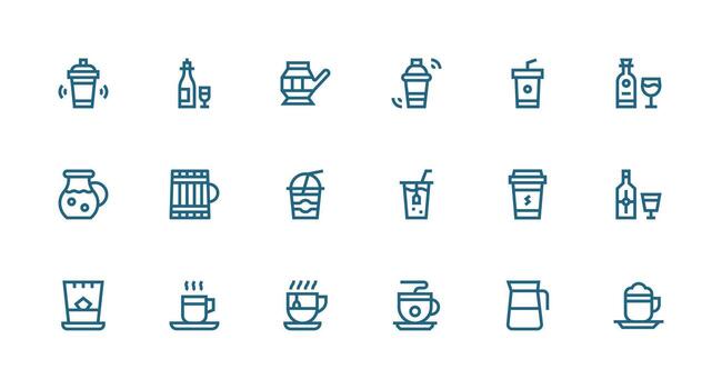 Drinkware Visual Pack containing 18 Strong Stroke Line Icons Responsive Icon Set for Flexible Layouts vector