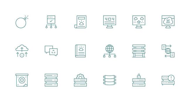 servidor visual paquete conteniendo 18 mínimo línea íconos ui icono conjunto vector