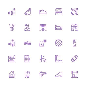Sport Design Icons featuring 25 in Medium Stroke Outline Style Simple Icons for Interface and Wireframes vector