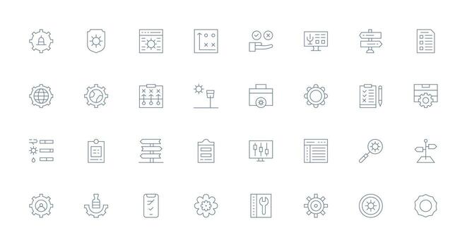 Options Design Icons featuring 32 in Thin Line Style UI and UX Focused Icon Collection vector