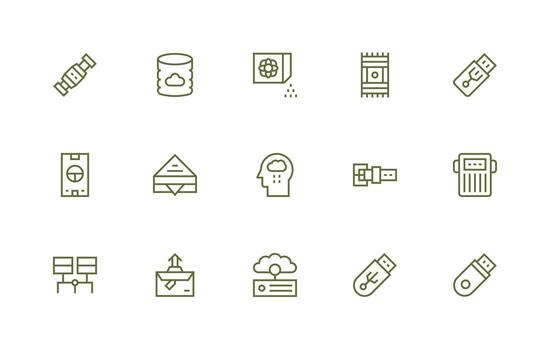 15 Information Storage Icons in Regular Line Aesthetic Minimal Icon Set for Interface Projects vector