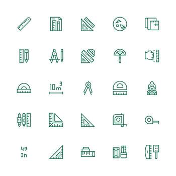 25 Icons for Ruler in Medium Stroke Outline Format Balanced Icon Set for Functional Design vector