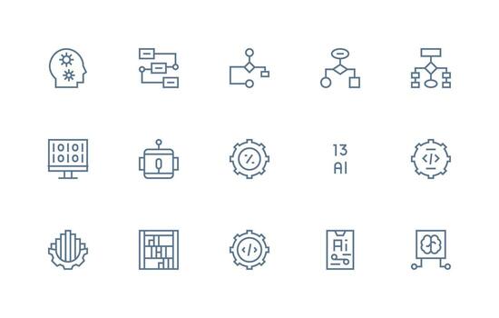 Algorithm including 15 Regular Line Illustrations Essential Icon Set for Teams vector