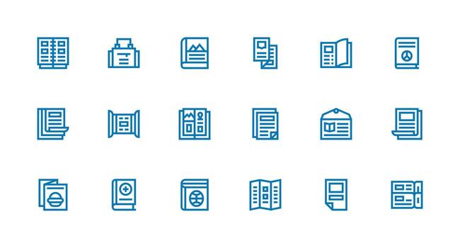 Strong Stroke Line Style Booklet Icons with 18 Vectors UI Icon Set
