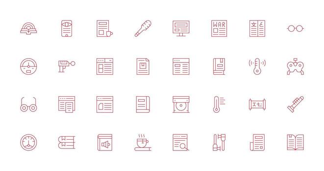 leyendo diseño íconos presentando 32 en Delgado línea estilo alta resolución íconos para ninguna plataforma vector