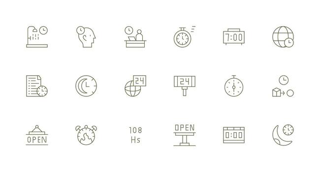 Hours Icon Set with 18 Minimal Line Graphics Customizable Icon Series for Mobile Screens vector