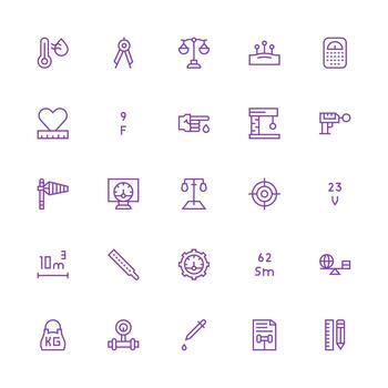 Measurement featuring 25 Icons in Medium Stroke Outline Design Multi-Style Icons for Creative Projects vector