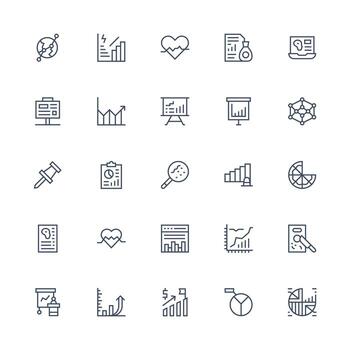 Medium Stroke Outline Style Chart Icons with 25 Vectors Responsive Icon Set for Flexible Layouts