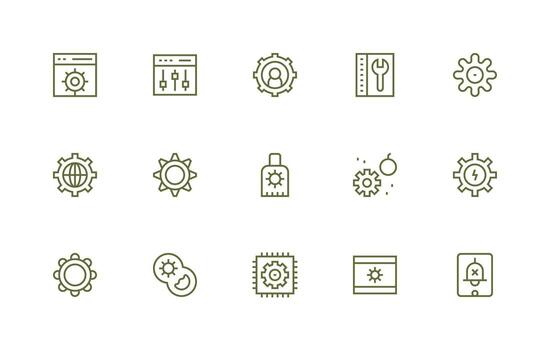 15 íconos para sistema ajustes en regular línea formato profesional icono conjunto vector