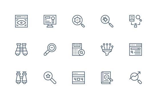 15 Regular Line Vectors for Search Theme Web and App Icon Pack Collection
