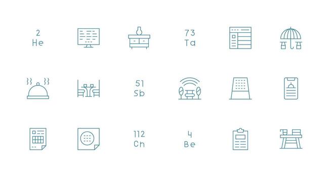 Table Visual Pack containing 18 Minimal Line Icons Multi-Purpose Icon Set vector