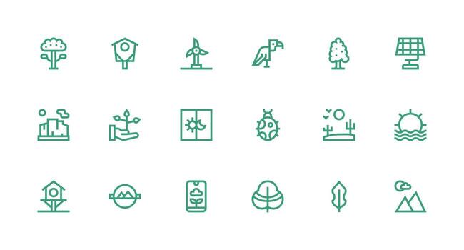 Environment Icon Set with 18 Strong Stroke Line Graphics Minimal Icon Set for Interface Projects vector