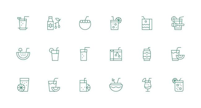18 Minimal Line Vectors for Fruit Juice Theme Complete Icon Bundle for Web Design