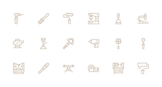 18 Icons for Tooling in Minimal Line Format Pixel Perfect Icons for Modern Apps vector