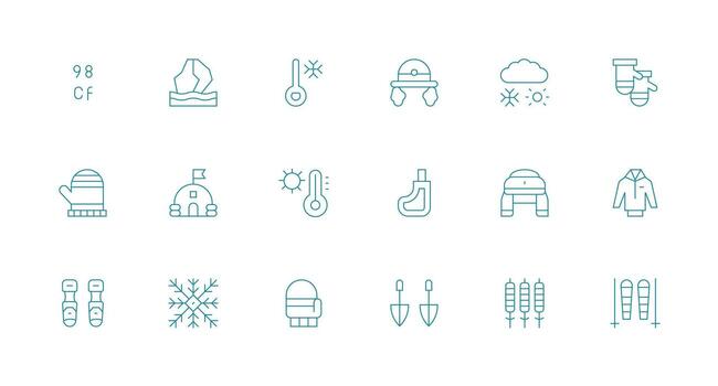 Cold Weather Design Icons featuring 18 in Minimal Line Style Neat Icon Set vector