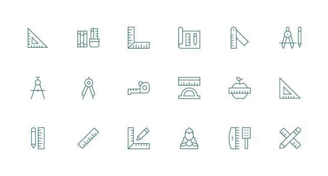 Ruler Icon Set with 18 Minimal Line Graphics UI-Ready Icon Collection vector