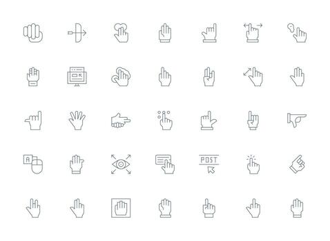 Light Line Style Cursor Icons with 35 Vectors Icon Collection Set