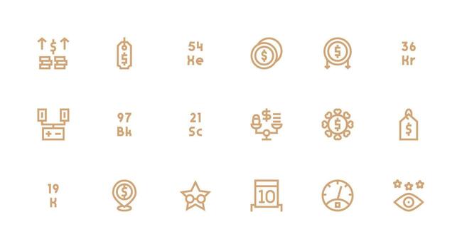 Strong Stroke Line Style Value Icons with 18 Vectors Neat Icon Set