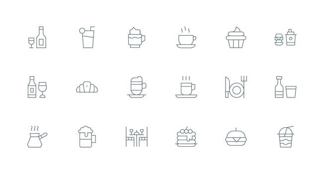 Cafe Icon Design Icons featuring 18 in Minimal Line Style Scalable Icons for Cross-Platform Interfaces vector