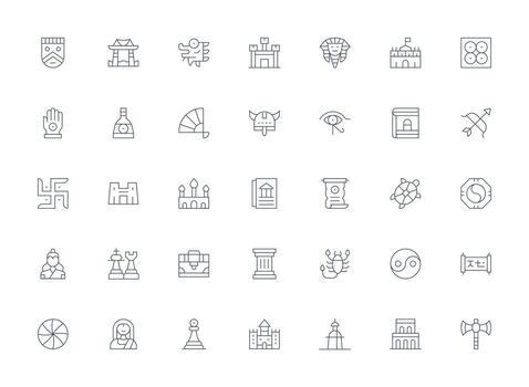 Ancient Set with 35 Light Line Icons Core Icon Collection for Daily Tasks vector