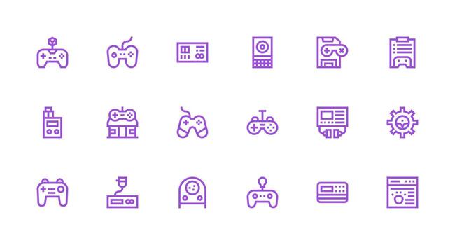 Console Design Icons featuring 18 in Strong Stroke Line Style Organized Pack for Project Assets vector