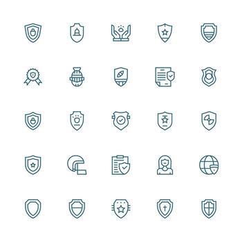 Shield Icon Set with 25 Medium Stroke Outline Graphics Light Icon Series vector