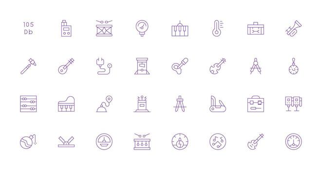 Instrument Design Icons featuring 32 in Thin Line Style Essential Icon Set for Teams vector