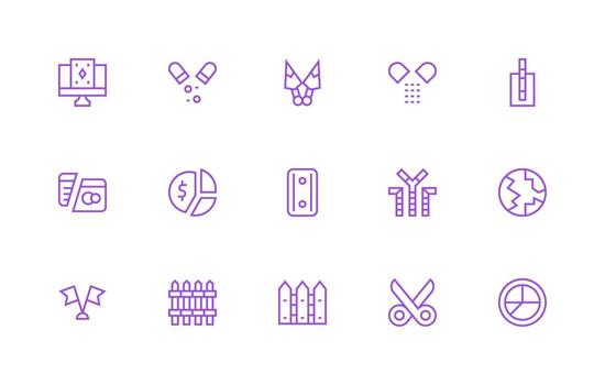Split Icon Set with 15 Regular Line Graphics Organized Pack for Project Assets vector