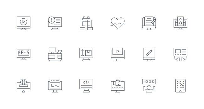 18 Minimal Line Designs for Monitor Icons Well-Structured Icons for Creative Use vector
