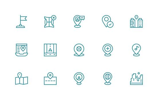 mapa marcador visual paquete conteniendo 15 regular línea íconos icono conjunto para web vector