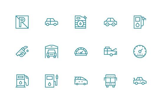 15 regular línea estilo íconos desde motor vehículo colección ui icono conjunto vector