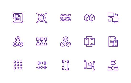 regular línea estilo vinculado íconos con 15 vectores creativo icono conjunto