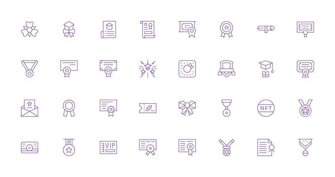 Certificate Icon Set with 32 Thin Line Graphics Flat Icon Set vector