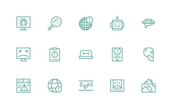 15 regular línea diseños para mal funcionamiento íconos limpiar icono colección para web utilizar vector