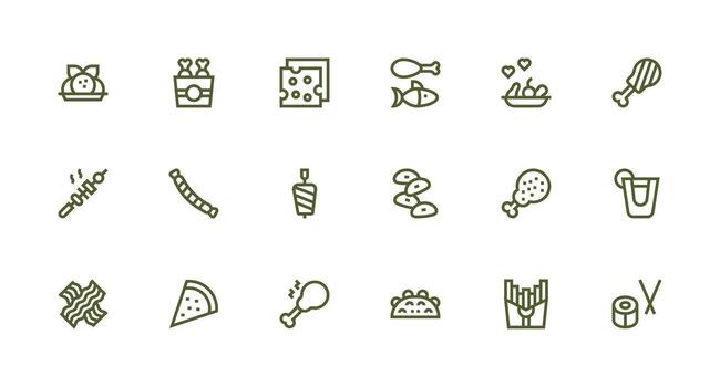 18 Strong Stroke Line Designs for Appetizer Icons Simple Icons for Interface and Wireframes vector