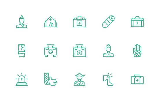 Trauma Design Icons featuring 15 in Regular Line Style Modern Line and Glyph Icon Series vector