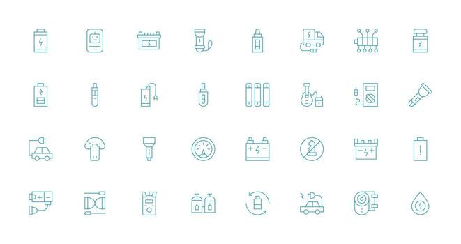 32 Thin Line Style Icons from Battery Collection Simple Icons for Interface and Wireframes vector