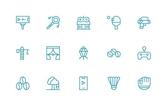 Play Design Icons featuring 15 in Regular Line Style UI-Ready Icon Collection vector
