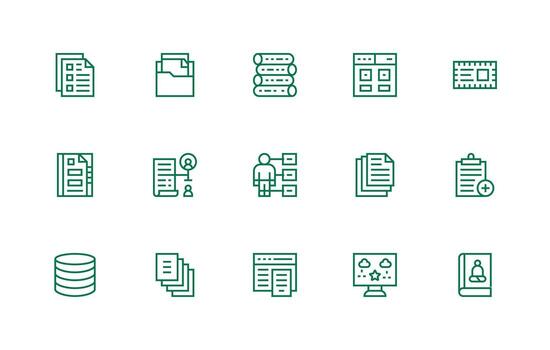 Information Management Icon Collection with 15 Regular Line Designs Icon Set for Projects vector