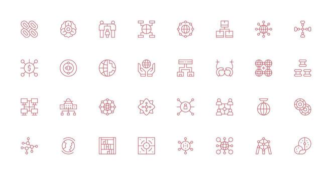 interconectado presentando 32 íconos en Delgado línea diseño organizado icono paquete para rápido acceso vector