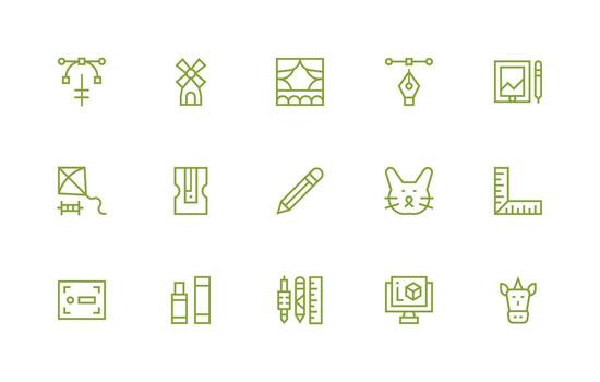 dibujo diseño íconos presentando 15 en regular línea estilo organizado icono paquete para rápido acceso vector