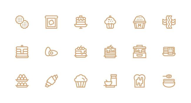 Breakfast Food Design Icons featuring 18 in Strong Stroke Line Style High-Resolution Icons for Any Platform vector