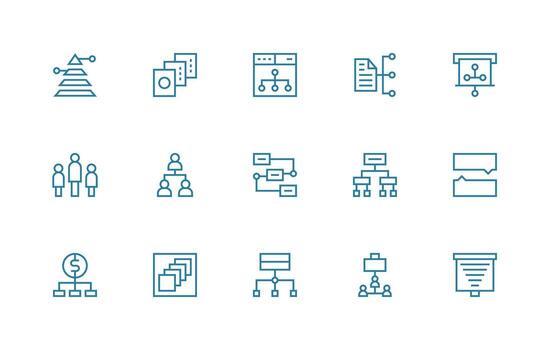 jerarquía diseño íconos presentando 15 en regular línea estilo de múltiples fines icono conjunto vector