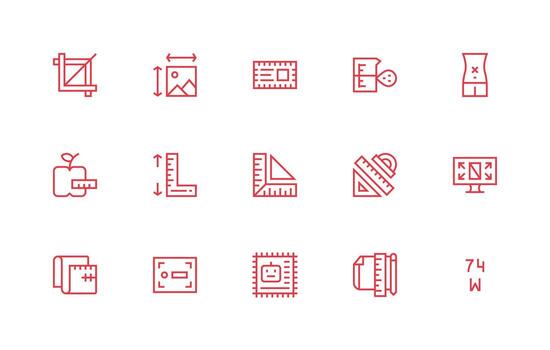 15 Regular Line Vectors for Dimensions Theme Simple Icons for Interface and Wireframes