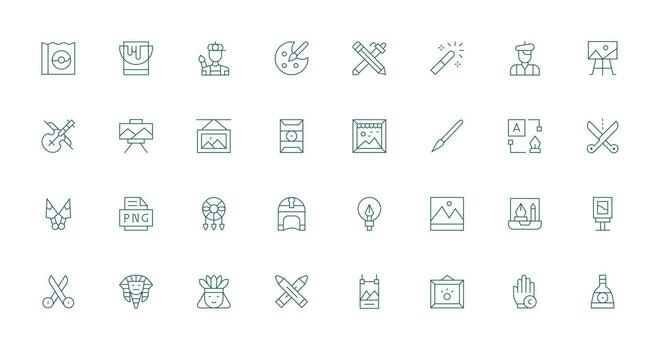 Artwork featuring 32 Icons in Thin Line Design Full Icon Library for UI Designers vector