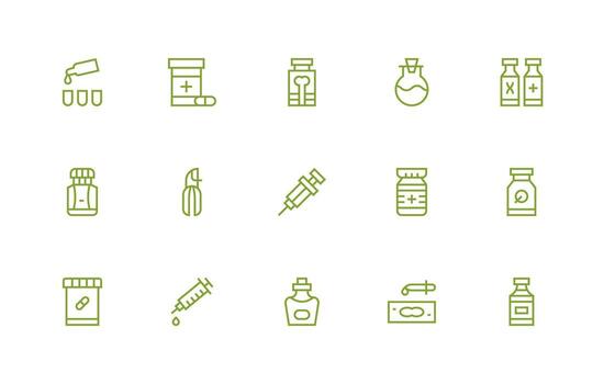 Vial Icon Set with 15 Regular Line Graphics Multi-Style Icon Collection vector