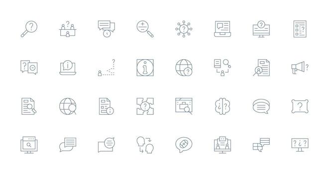consulta visual paquete conteniendo 32 Delgado línea íconos limpiar icono conjunto icono paquete para ui proyectos vector