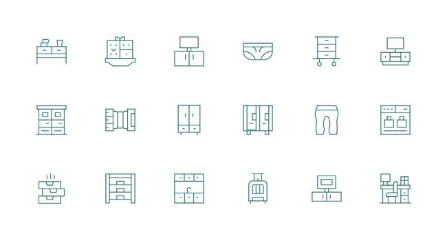 Drawers Visual Pack containing 18 Minimal Line Icons Neat Icon Set vector