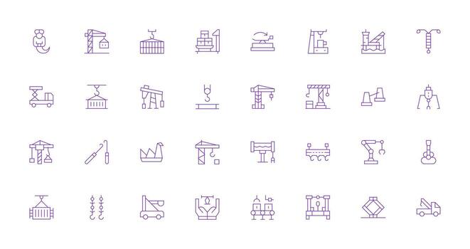 Crane Visual Pack containing 32 Thin Line Icons Icon Set for Apps vector