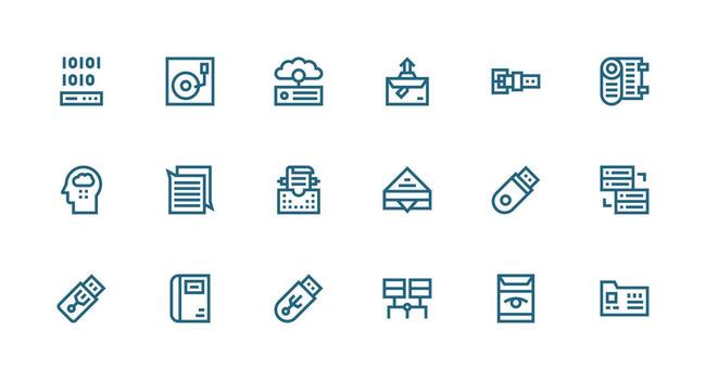 Information Storage Set with 18 Strong Stroke Line Icons Quick Access Icons for UI Development vector